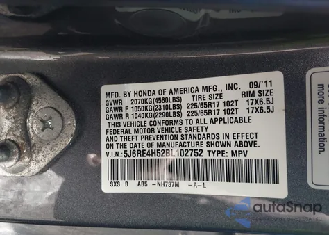2011 Honda Cr-V Ex from USA, damaged, VIN 5J6RE4H52BL102752